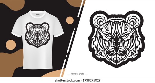 Maori style tiger face print. Boho tiger face. Isolated. Vector 