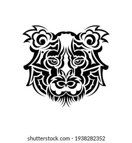 Maori style tiger face tattoo. Boho tiger face. Isolated. Vector illustration.