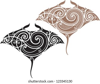 Maori styled tattoo pattern in shape of manta ray. Fit for shoulders and upper back.