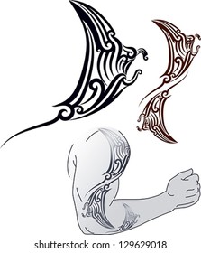 Maori styled tattoo pattern in shape of manta ray profile. Fit for shoulder and forearm. Editable vector format EPS 8.0