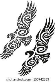 Maori styled tattoo pattern in a shape of eagle. Editable vector illustration.