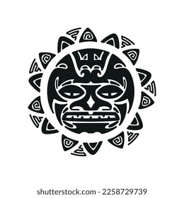 Maori Tattoo Ornament. Sun Angry Face. Ethnic Mask. Vector illustration