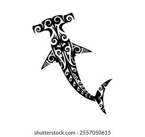 Maori tribal hammerhead shark animal tattoo. Samoan tribe sea animal pattern vector symbol, New Zealand culture ocean life or Hawaiian ethnic marine nature tattoo. Polynesian Maori tribal shark print