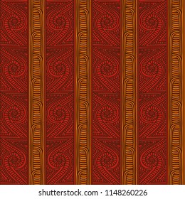 Maori tribal pattern vector seamless. Ethnic african fabric print. Traditional polynesian aboriginal art. Swirl brown background for textile blanket, wallpaper, wrapping paper and backdrop template.