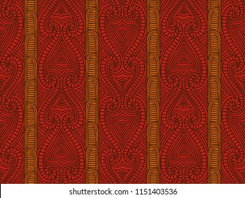 Maori tribal pattern vector seamless. Ethnic african fabric print. Traditional polynesian aboriginal art. Weave brown background for textile blanket, wallpaper, wrapping paper and backdrop template.