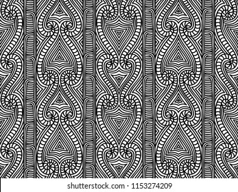 Maori tribal pattern vector seamless. African fabric print. Ethnic polynesian aboriginal art. Mexican black white background for boho textile blanket, wallpaper, wrapping paper and backdrop template.