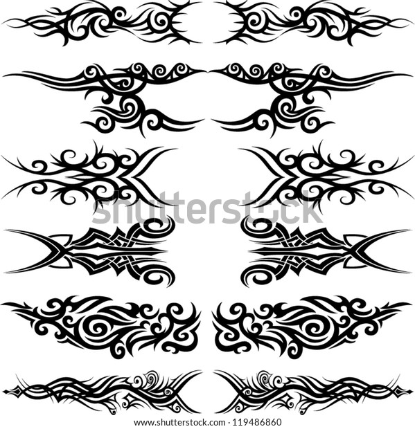 Maori tribal tattoo - Set of 6 different\
vector tribal tattoo in polynesian\
style