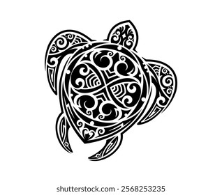 Maori tribal turtle reptile animal tattoo. Hawaiian ethnic sea animal tattoo vector symbol, Samoan tribe marine nature or Polynesian Maori culture turtle print. New Zealand tribal ocean life ornament