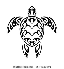 Maori tribal turtle reptile animal tattoo. Hawaiian ethnic sea animal tattoo vector symbol, Samoan tribe marine nature or Polynesian Maori culture turtle print.