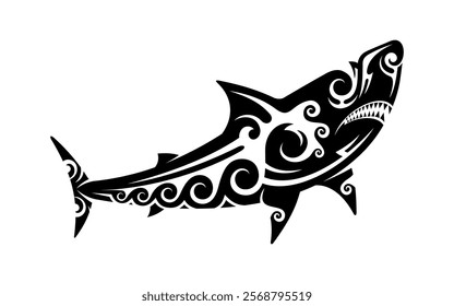 Maori warrior shark sea animal tribal tattoo. Hawaiian tribe pattern vector symbol, Polynesian Maori ethnic sea animal or New Zealand culture marine nature tattoo ornament. Samoan tribal shark print