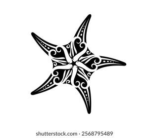 Maori warrior tribal starfish animal tattoo. Samoan tribal marine nature vector tattoo, New Zealand ethnic ocean life or Hawaiian culture sea animal print. Polynesian Maori tribe starfish ornament