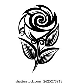 Maori-Style Rose with Flowing Tribal Patterns, Featuring Bold Floral Elements and Unique Cultural Art for Artistic and Decorative Projects