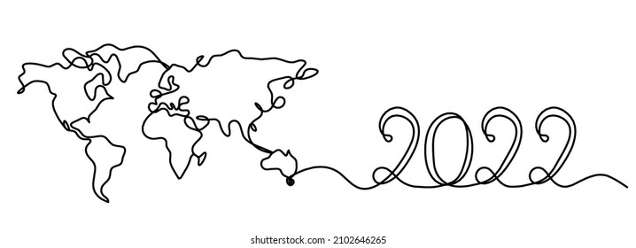 Mapa con 2022 año como dibujo de línea sobre fondo blanco. Vector
