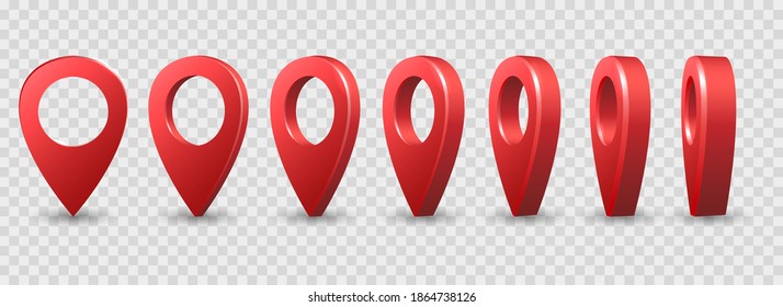 Map 3d pins. Location points vector shapes on white for maps and navigation apps, red geolocation markers, place mark icons, cartography and traveller interest symbols