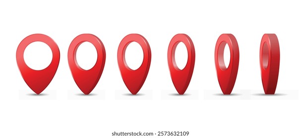 Map 3d pins. Location points vector shapes on white for maps and navigation apps, red geolocation markers, place mark icons, cartography and traveller interest symbols