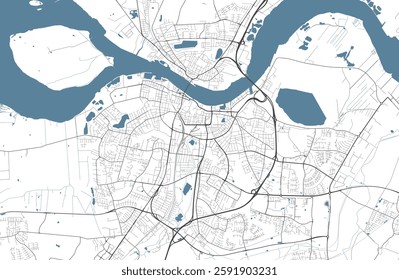 Map of Aalborg, Denmark. Detailed city vector map, municipality area.