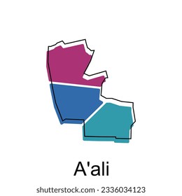 Mapa geométrico de A'ali con plantilla de diseño moderno de contorno, plantilla vectorial de World Map International con estilo de esbozo gráfico aislado en fondo blanco
