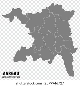 Map Aargau on transparent background. Canton Aargau map with  districts  in gray for your design. Switzerland. EPS10.