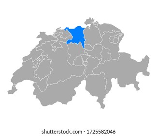 Karte von Aargau in der Schweiz auf weiß