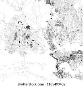 Map of Abidjan, satellite view, city, Ivory Coast, Cote d'Ivoire. Streets and houses. Africa
