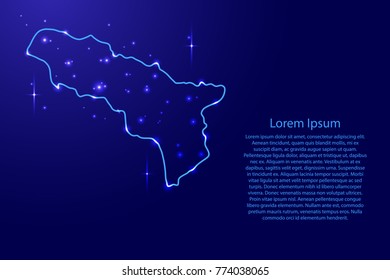Map Abkhazia from the contours network blue, luminous space stars for banner, poster, greeting card, of vector illustration