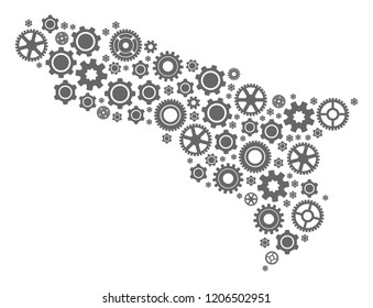Map of Abkhazia created with gray engine symbols. Vector abstract mosaic of map of Abkhazia with industry symbols. Engineering flat design for technology projects.