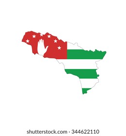 Map of Abkhazia with national flag isolated on white background