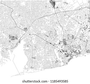 Map of Accra, satellite view, city, Ghana. Streets. Africa
