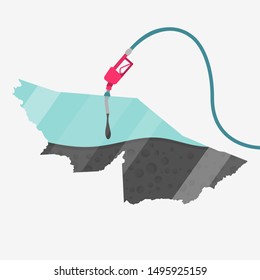 Map of Acre being fueled by oil. Gas pump fueled map. On the map there is glass reflection. Brazilian state. Conceptual. Oil producing or importing regions.