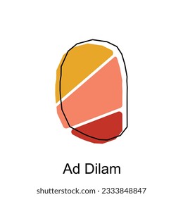 mapa de Ad Dilam colorido diseño vectorial moderno, fronteras nacionales e ilustración de ciudades importantes