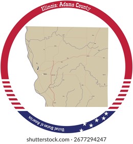 Karte von Adams County in Illinois, USA im Kreis angeordnet.