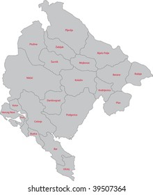 Mapa de las divisiones administrativas de Montenegro