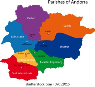 Map of administrative divisions of Principality of Andorra
