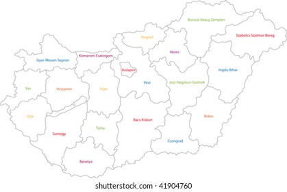 Mapa de las divisiones administrativas de la República de Hungría