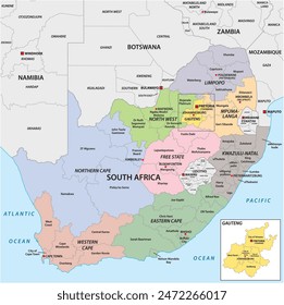 Mapa de las divisiones administrativas de Sudáfrica