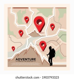 Map Adventure. Pin map design vector and illustration