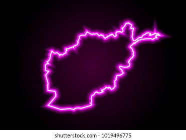 map of Afghaistan with neon sign. vector illustration of neon map of Afghanistan. Neon Banner, Luminous Billboard, Bright Night Advertising. Element.