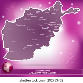 Map of Afghanistan with abstract background in violet