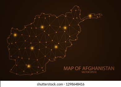 Map of Afghanistan - Abstract mash line and point scales on dark background. 3D mesh polygonal network connections.Vector illustration eps 10. 