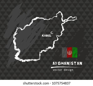 Map of Afghanistan, Chalk sketch vector illustration