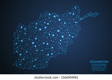 A map of Afghanistan consisting of 3D triangles, lines, points, and connections. Vector illustration of the EPS 10.