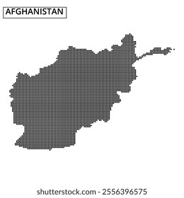 A map of Afghanistan is depicted using a dot pattern, showcasing geographic outlines and nearby countries, emphasizing its unique shape and location.