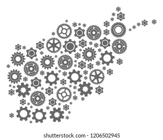 Map of Afghanistan designed with gray cog symbols. Vector abstract mosaic of map of Afghanistan with industry symbols. Engineering flat design for repair applications.