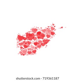 map of afghanistan filled with hearts of different sizes and degrees of transparency