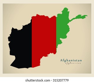 Map of Afghanistan, flag colored