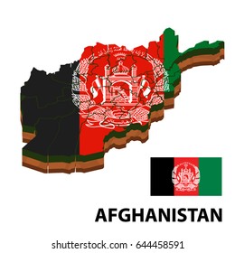 Map of Afghanistan in Afghanistan flag colors. 3d Vector Illustration
