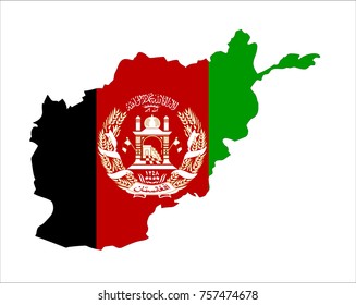 Map Of Afghanistan With Flag Isolated On White Background.