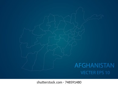 Map of afghanistan - High detailed White fluorescent map on Blue background. Abstract design vector illustration eps 10.