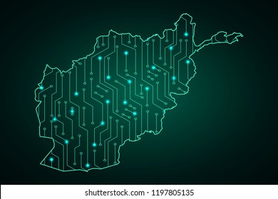 Map of Afghanistan, network line, design sphere, dot and structure on dark background with Map Afghanistan, Circuit board. Vector illustration. Eps 10