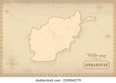 Map of Afghanistan in the old style, brown graphics in retro fantasy style